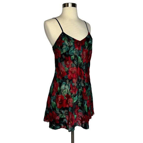 VTG Victorias Secret Gold Label Red Black Floral Whimsigoth Backless Slip Dress - Picture 2 of 9